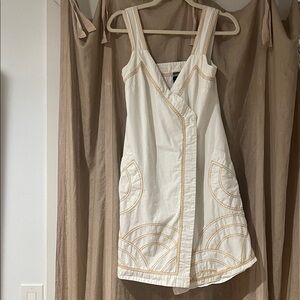 Adorable Boho Lithe Dress in Cream with Gold Contrast Stitching